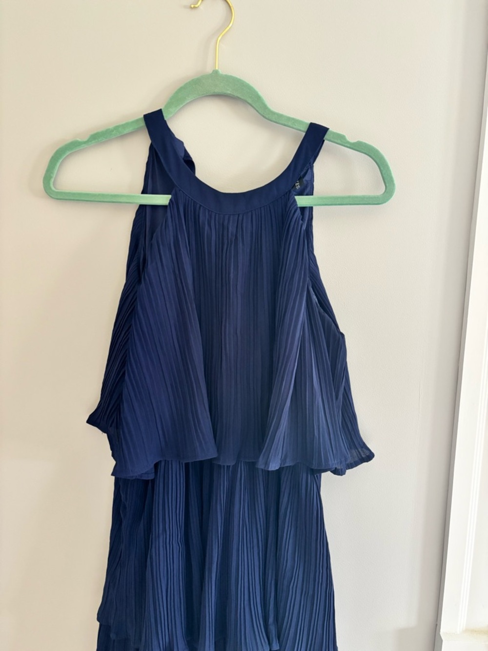 Navy Sleeveless Halter Tiered Midi Dress